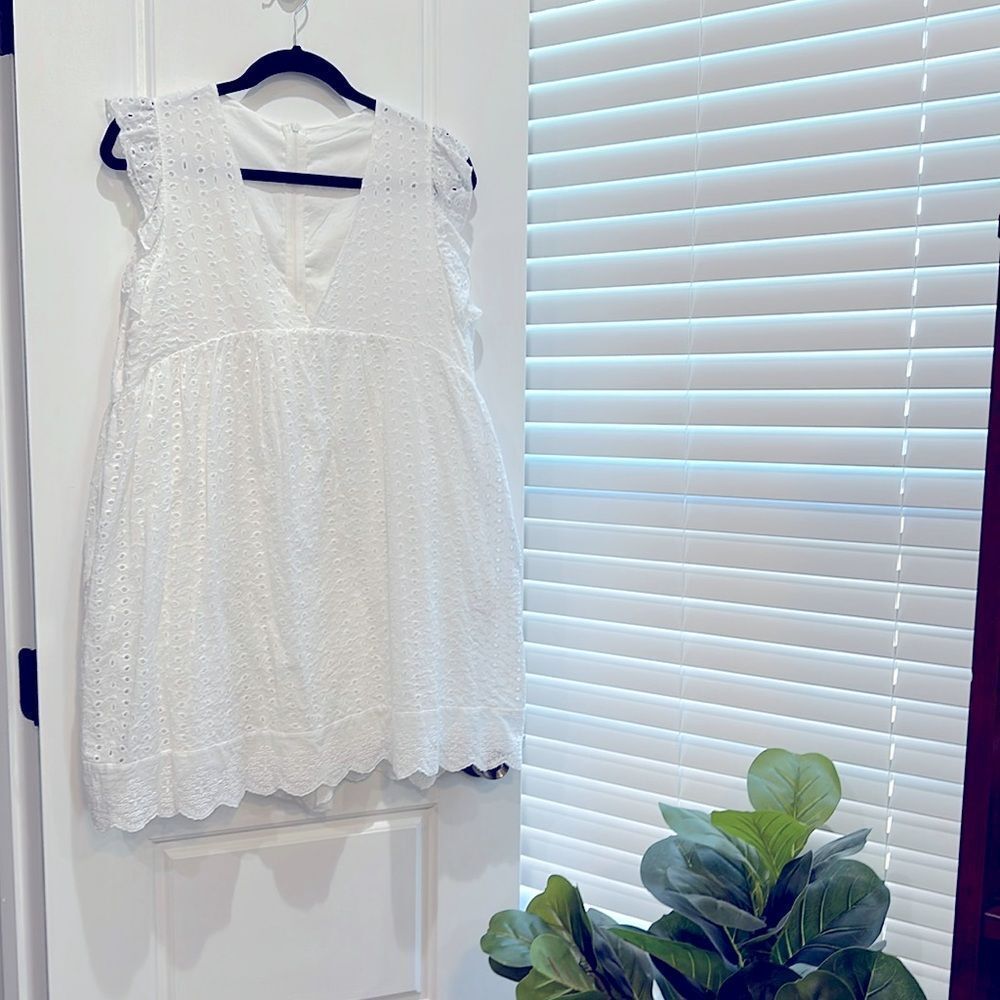 Eyelet Romper with Flutter Sleeves